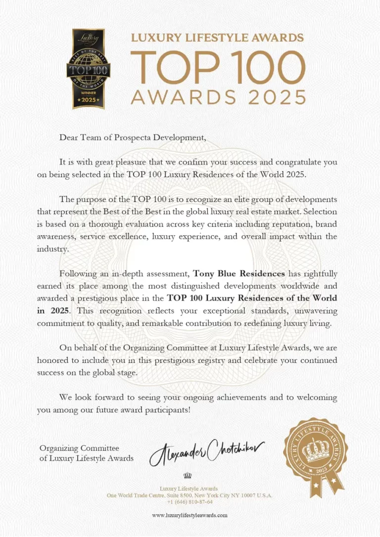top 100 luxury residences 2025 winner letter prospecta development page 0001
